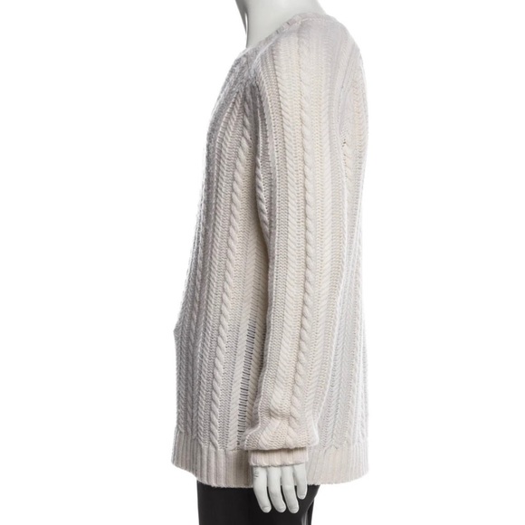 VINCE Wool Cashmere Chunky Cable Knit Sweater Cream Large L Unisex - Picture 13 of 14
